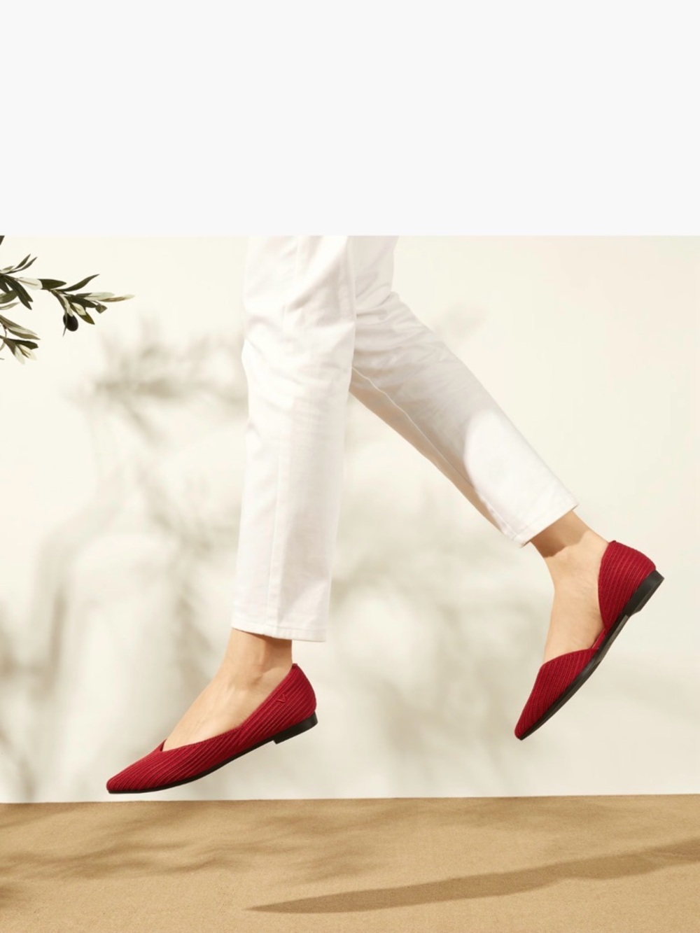 Vivaia Pointed Knit Ballet Flats in Crimson Red
